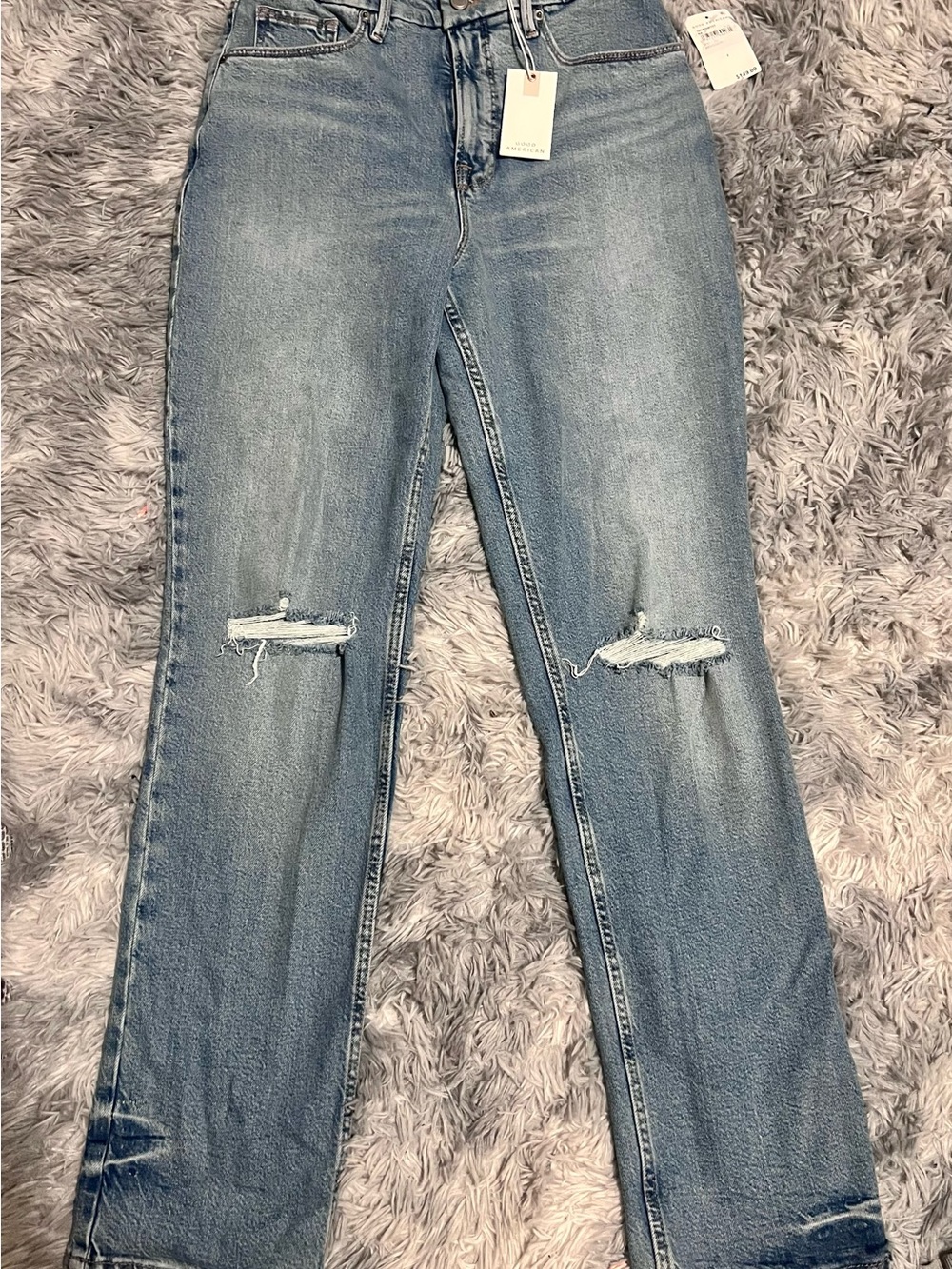Good American Icon Ripped High Waist Straight Leg Jeans - Picture 4 of 6